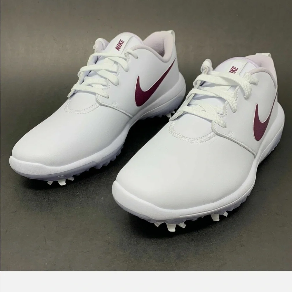 Nike White Golf Shoes with Maroon Swoosh Accents - Picture 1 of 5